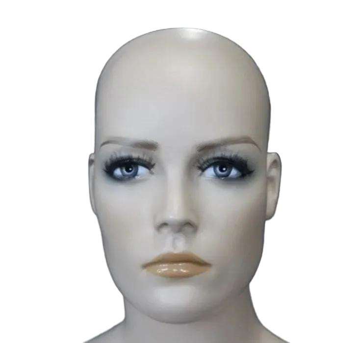 realistic mannequin face close up with makeup and eyelashes