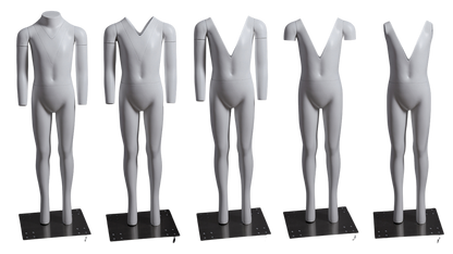 Ghost child mannequin showing removable neck inserts and multiple photography configurations
