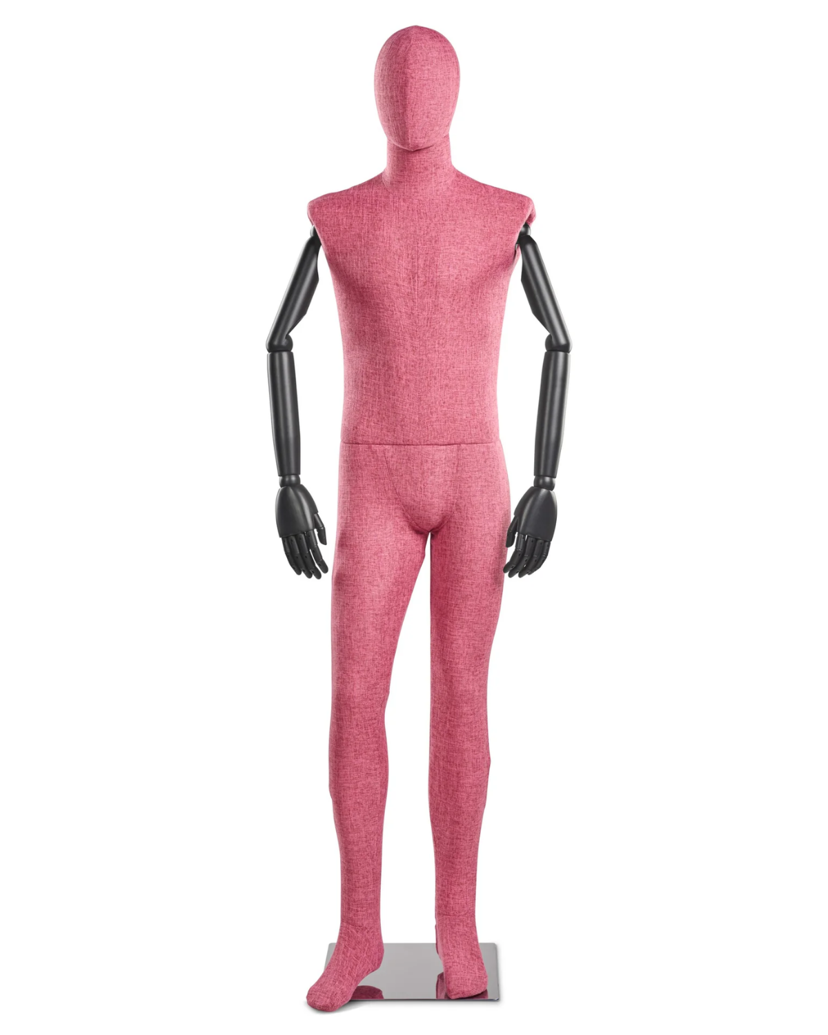 Posable male mannequin with fabric-wrapped torso and articulated wooden arms, ideal for display and retail use.