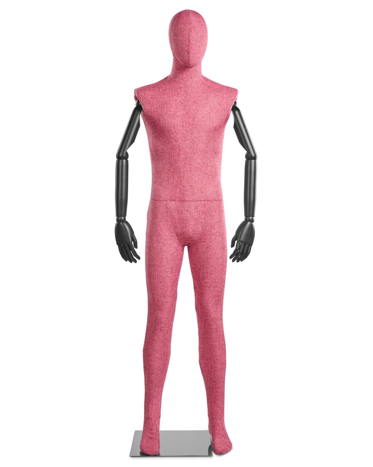 Posable male mannequin with fabric-wrapped torso and articulated wooden arms, perfect for clothing display and retail windows.