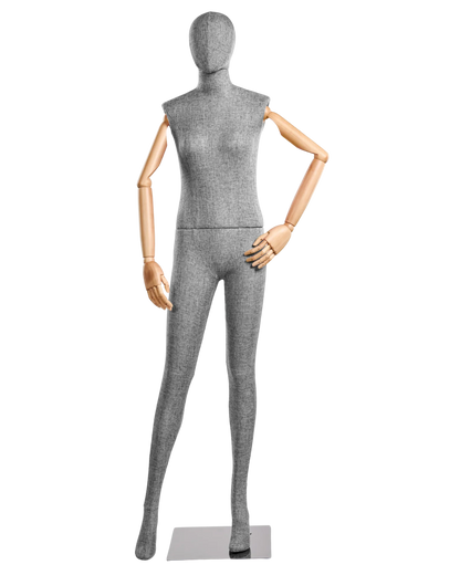 Female Fabric-Wrapped Mannequin with Articulating Arms – Multiple Poses & Finishes