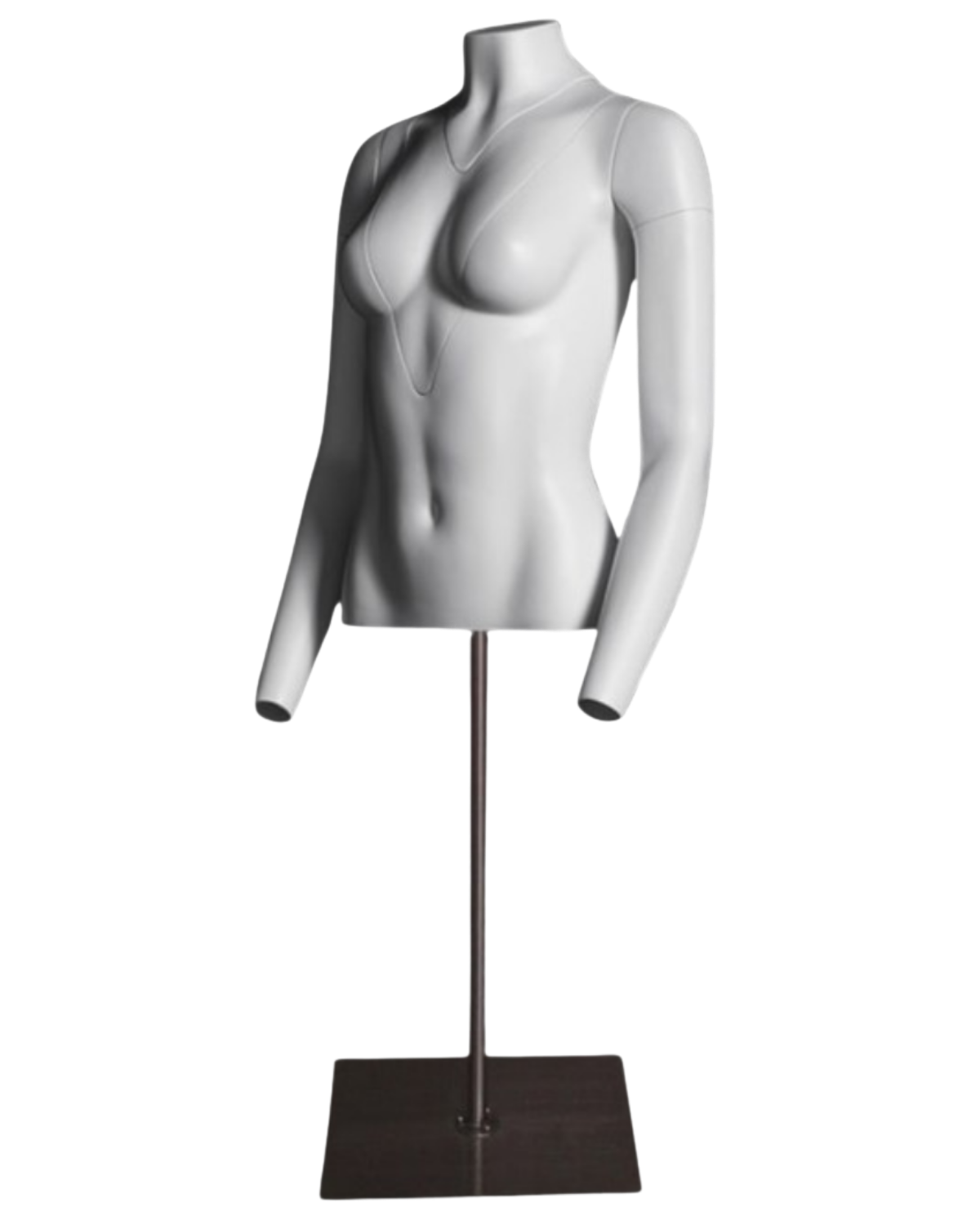 Angled view of ghost matte white female torso for apparel photography and retail displays