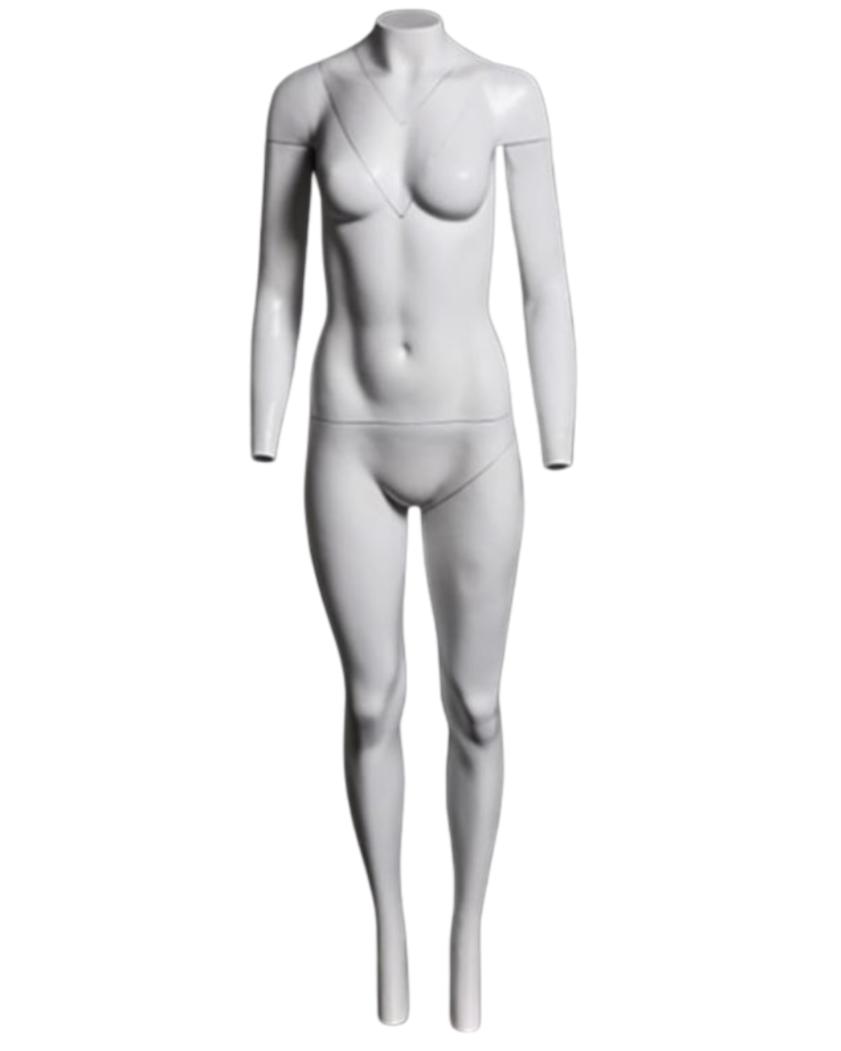 Ghost female mannequin displaying multiple removable component configurations for apparel photography