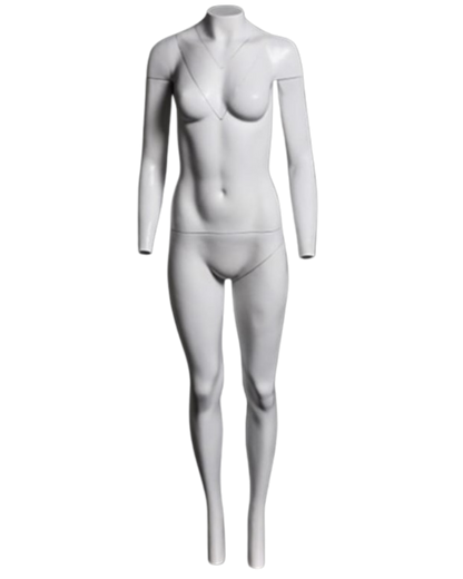 Ghost female mannequin displaying multiple removable component configurations for apparel photography