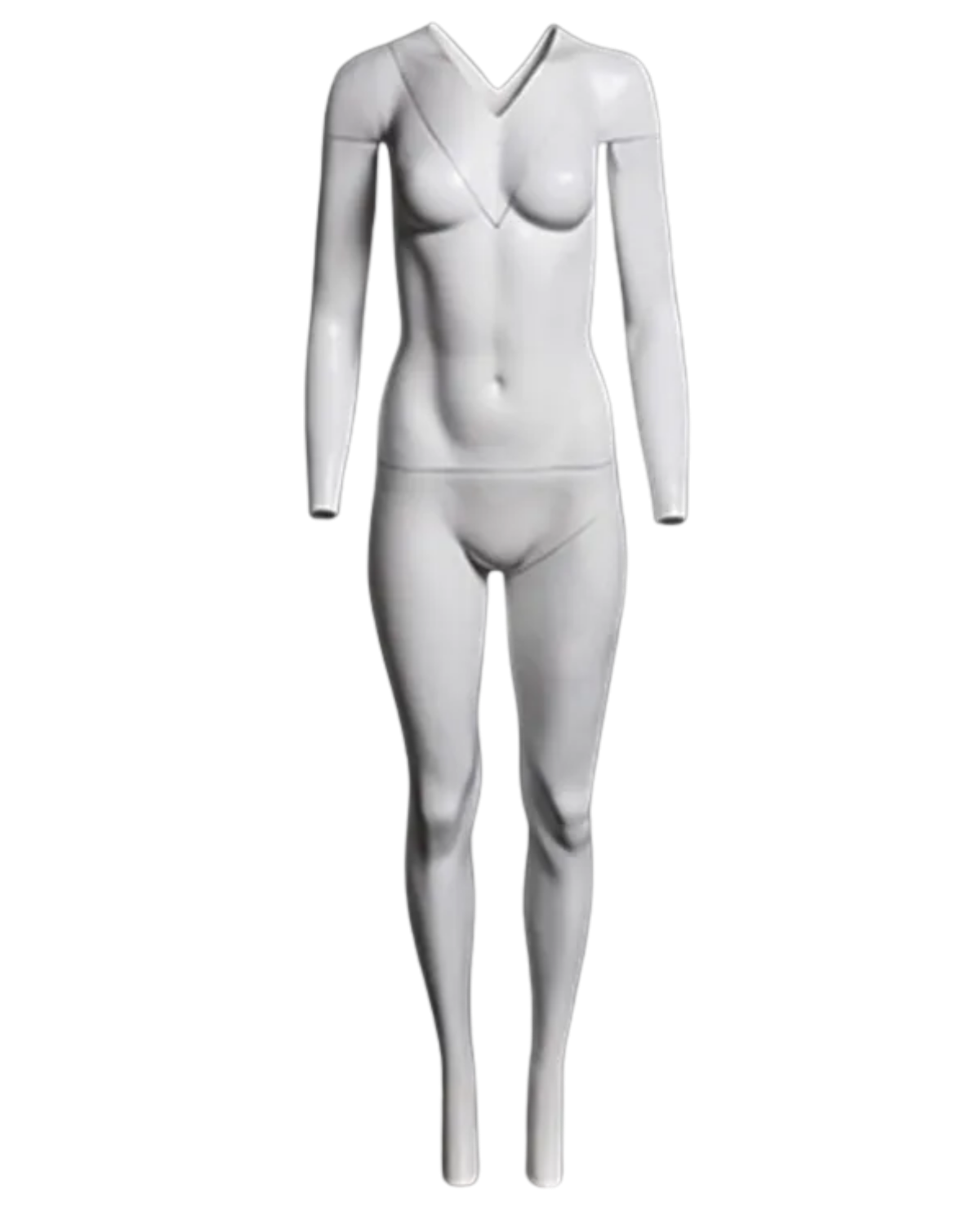 Ghost matte white female mannequin with magnetic removable components, posed for display by Roxy Display.