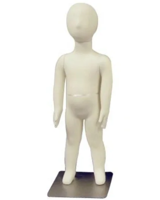 Flexible 2-year old child mannequin with pinnable jersey foam construction