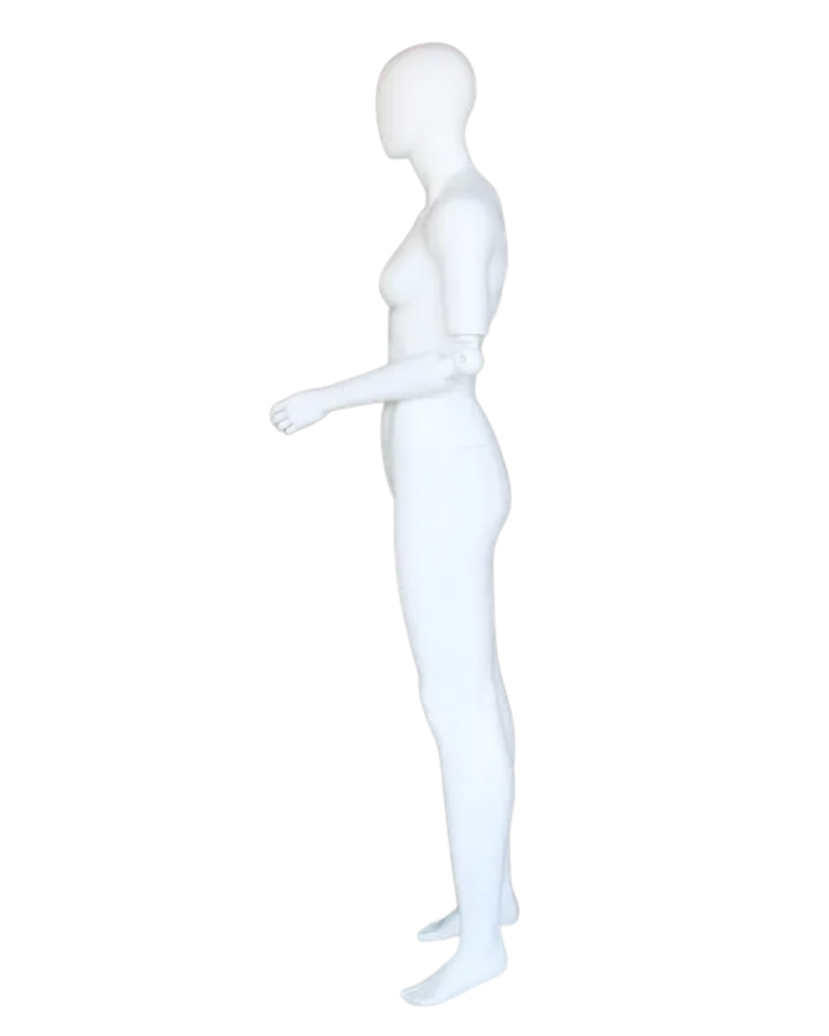 Abstract matte white female mannequin with adjustable arms, posable egghead display model by NYC.