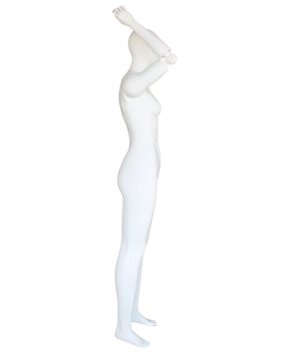 Abstract matte white female mannequin with adjustable arms, posable egghead mannequin for display by NYC.
