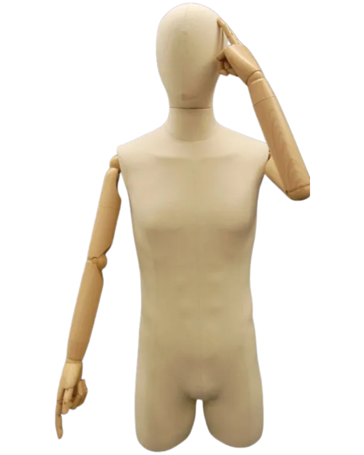 beige linen display dress form front view arm raised