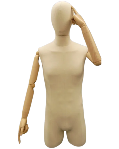 beige linen display dress form front view arm raised