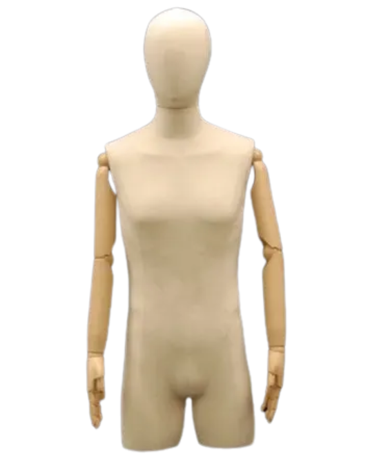 beige linen display dress form front view
