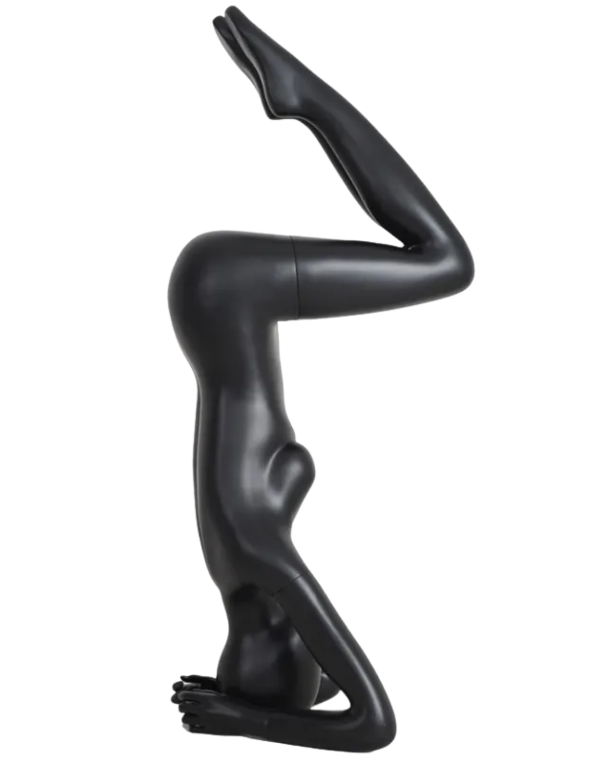Matte Black fiberglass headstand pose mannequin side view
