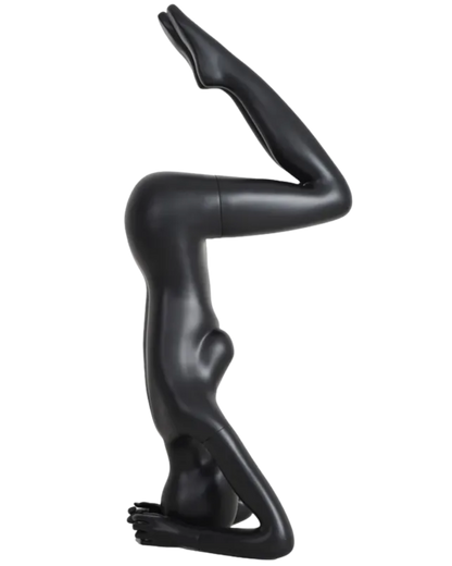 Matte Black fiberglass headstand pose mannequin side view