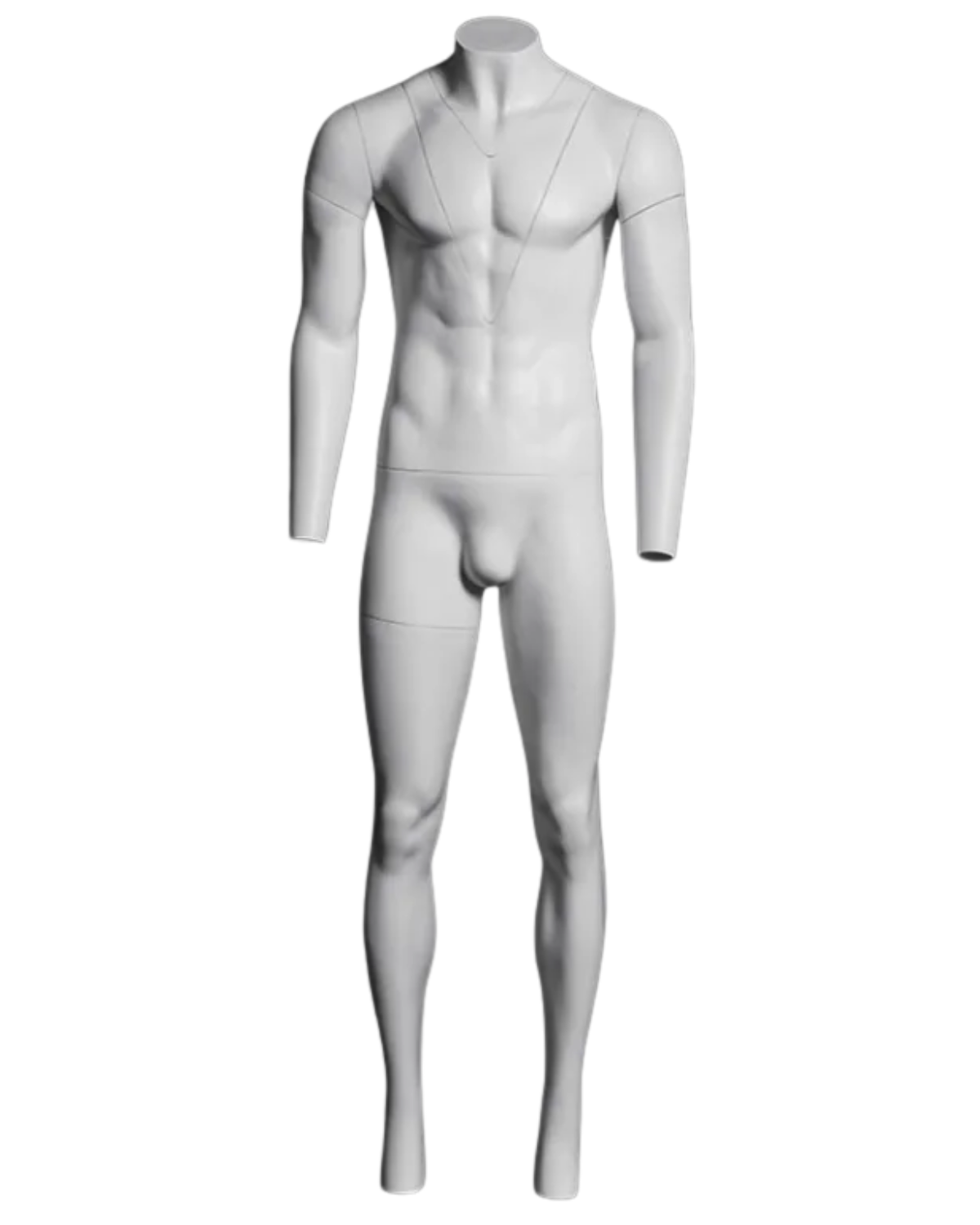 Ghost matte white headless male mannequin with magnetic removable components for apparel photography