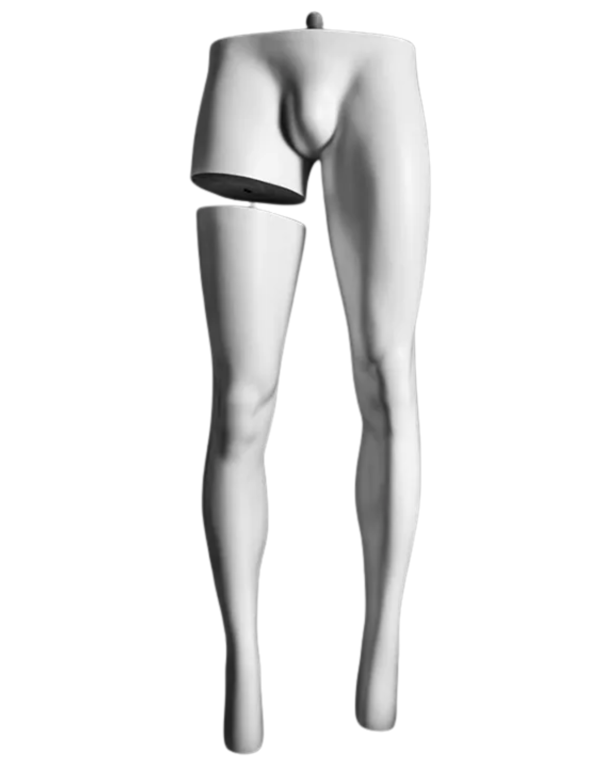 Detached lower body components of ghost male mannequin for invisible apparel photography