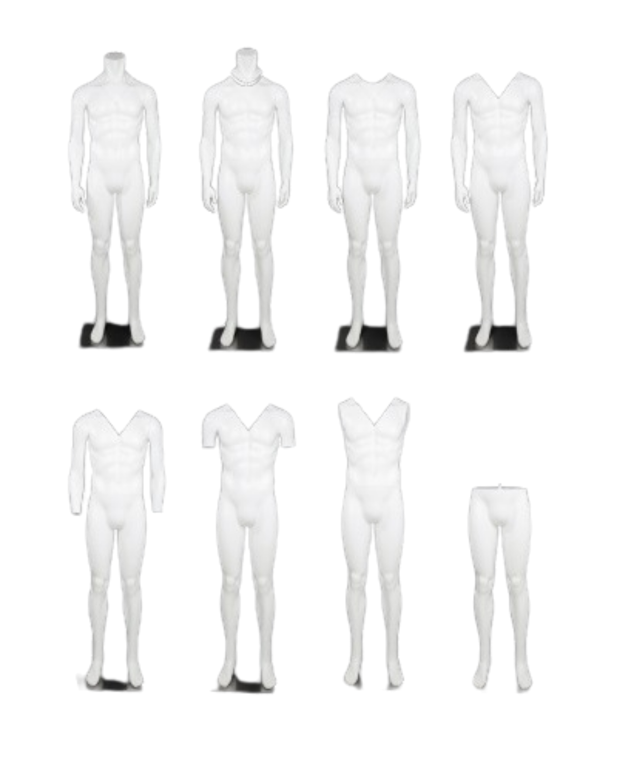Multi-view of matte white fiberglass ghost/invisible mannequin