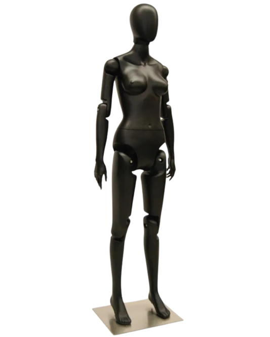 Posable Female Mannequin – Matte Black Fiberglass Egghead Articulated Display