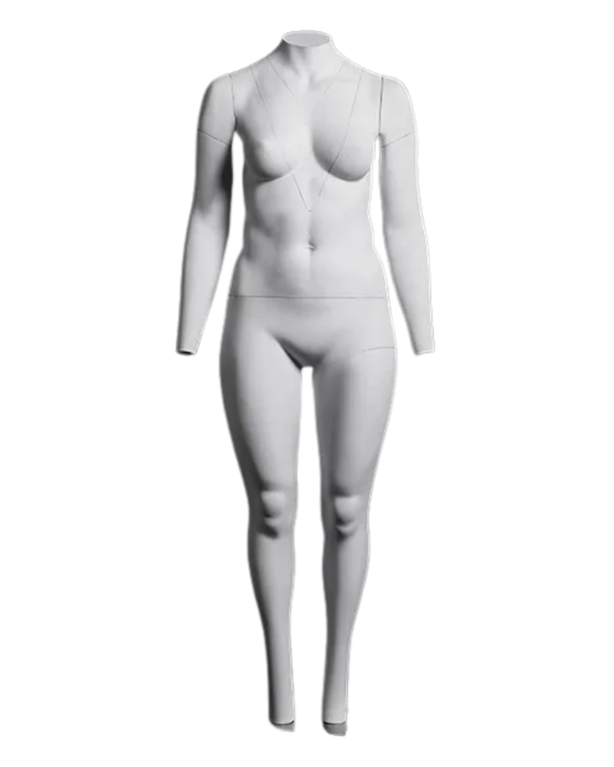 Matte white plus size female ghost mannequin for invisible apparel photography