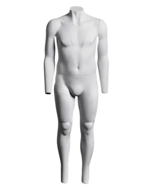 Matte white plus size male ghost mannequin for invisible apparel photography