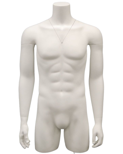 Ghost male 3/4 torso display form with removable neck and arm components for invisible mannequin photography