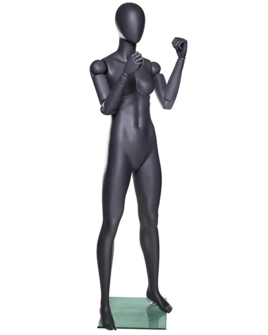 Athletic Posable Female Mannequin – Gray Egghead with Flexible Arms
