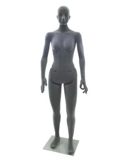 Gray headless DaVinci posable female mannequin by Posable Mannequins, featuring bendable limbs for flexible display arrangements.