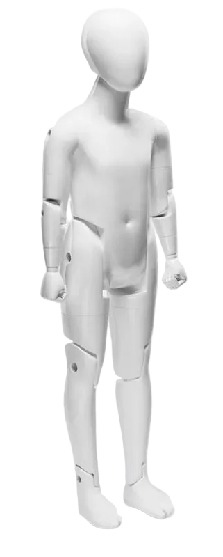 Glossy white fiberglass 6T child mannequin with articulated limbs