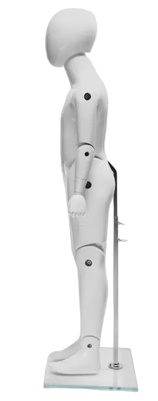 Side view of glossy white fiberglass youth mannequin