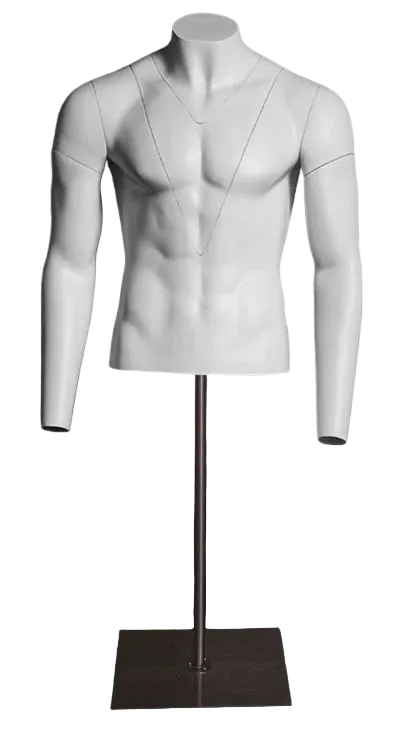 Ghost matte white male torso assembled for apparel photography and retail displays