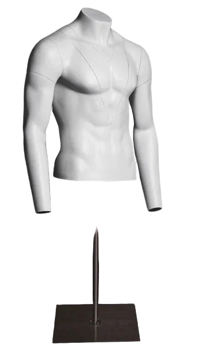 Angled view of ghost matte white male torso with detachable magnetic components