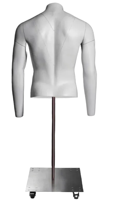 Rear view of ghost matte white male torso for invisible mannequin photography