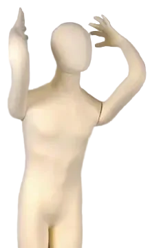 Flexible male mannequin by Posable Mannequins in beige foam, showcasing a realistic pose for retail display.