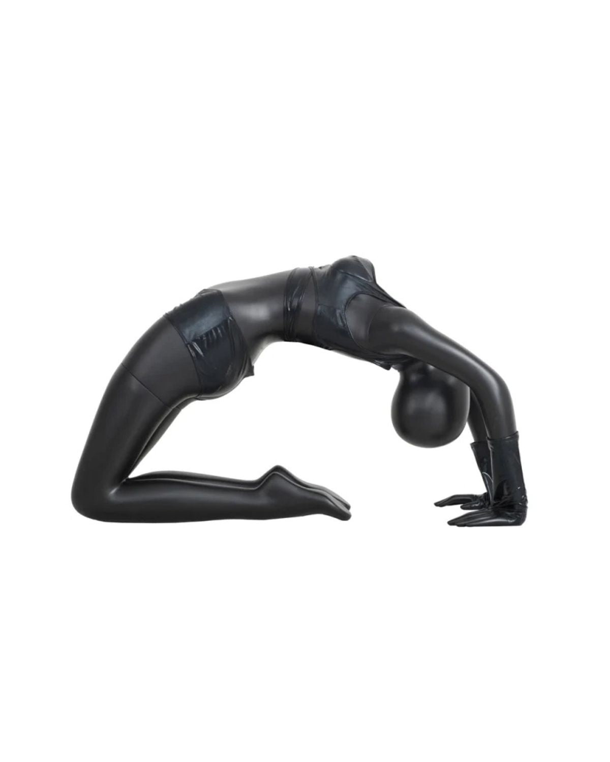Posable female yoga mannequin in pigeon pose, Roxy Display brand, showcasing flexible figure for yoga studio or retail display.
