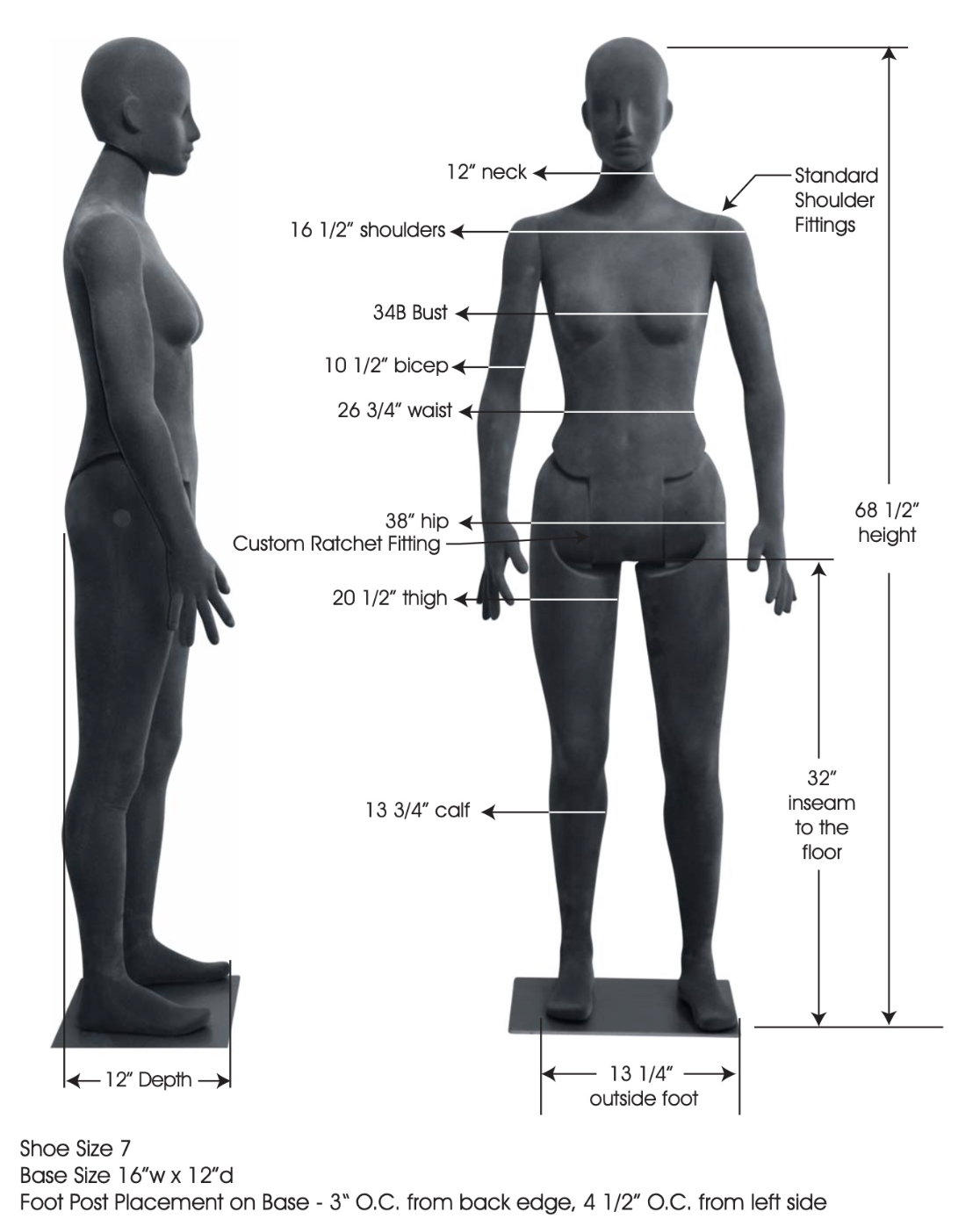 DaVinci Posable Female Mannequin – Gray Headless Bendable Display