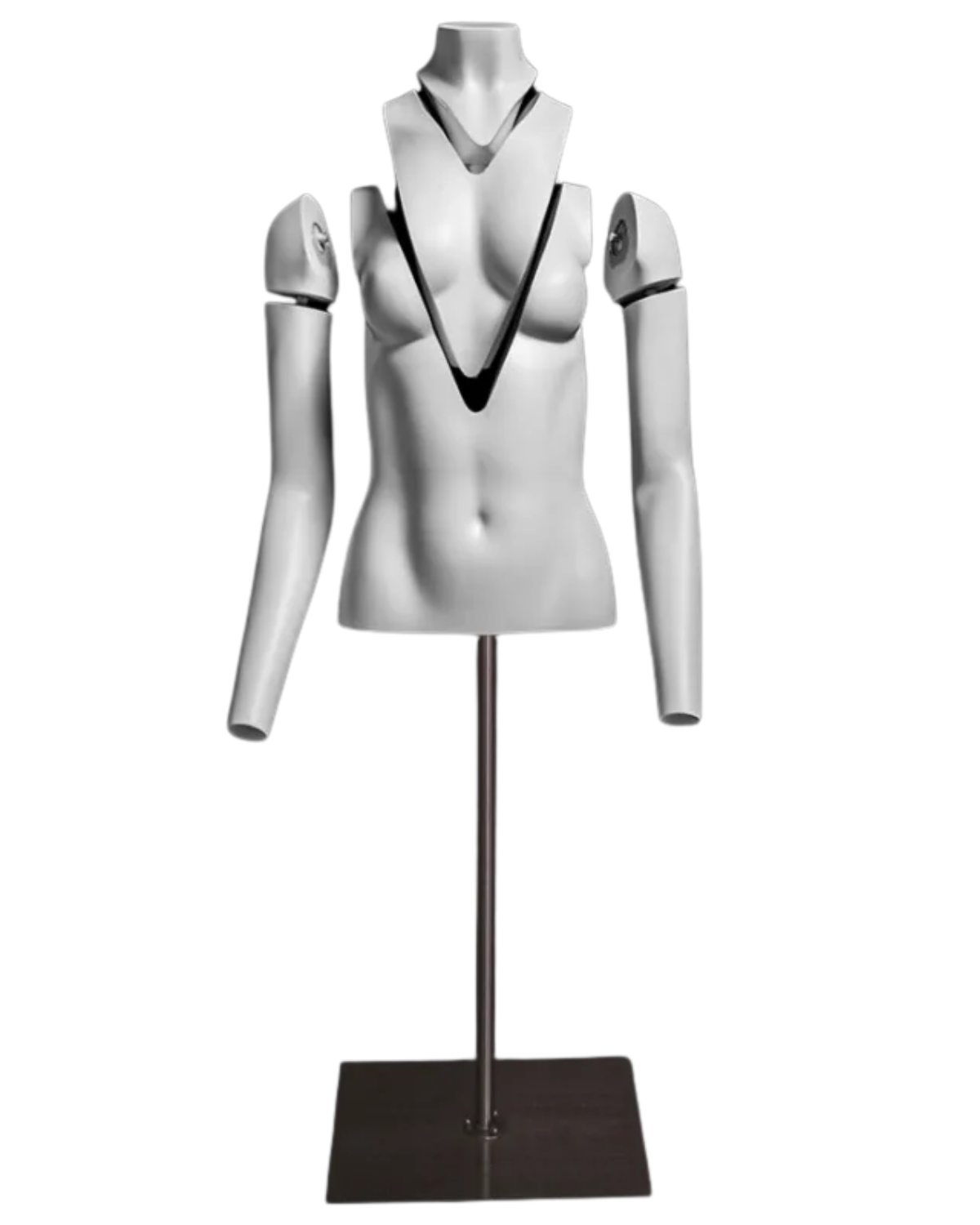 Ghost matte white female torso with removable neck and arms for invisible mannequin photography