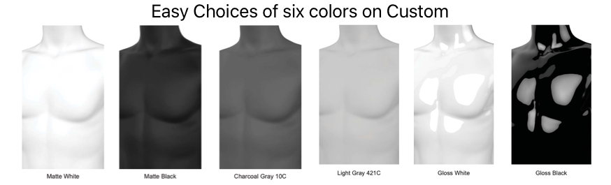 Posable male torso display form in various colors, used for clothing mannequins and retail store displays.