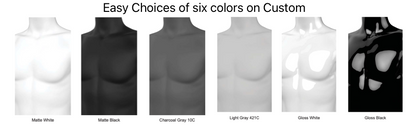 Posable male torso display form in various colors, used for clothing mannequins and retail store displays.