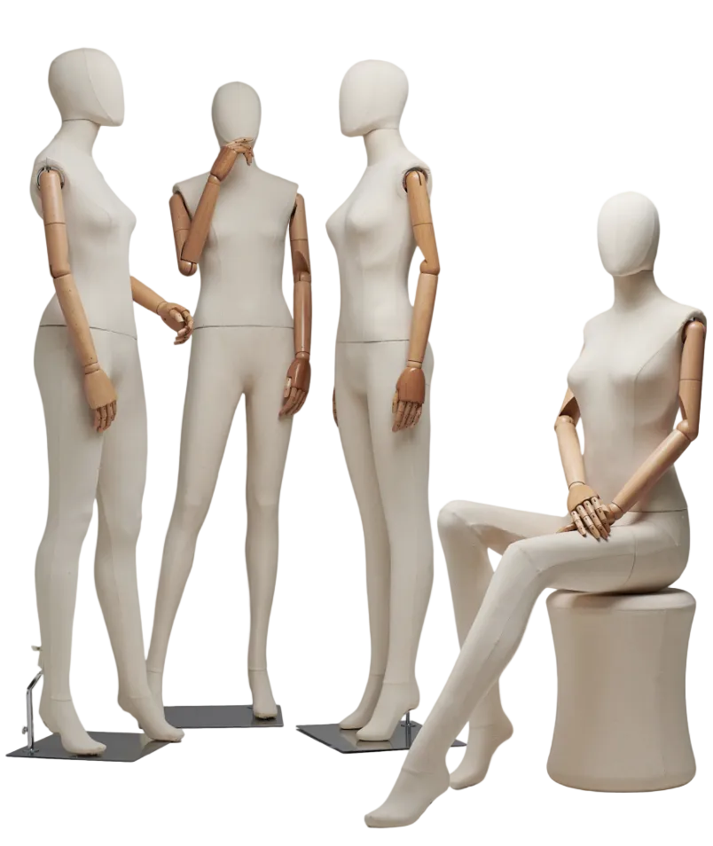 Female Fabric-Wrapped Mannequin with Articulating Arms – Multiple Poses & Finishes