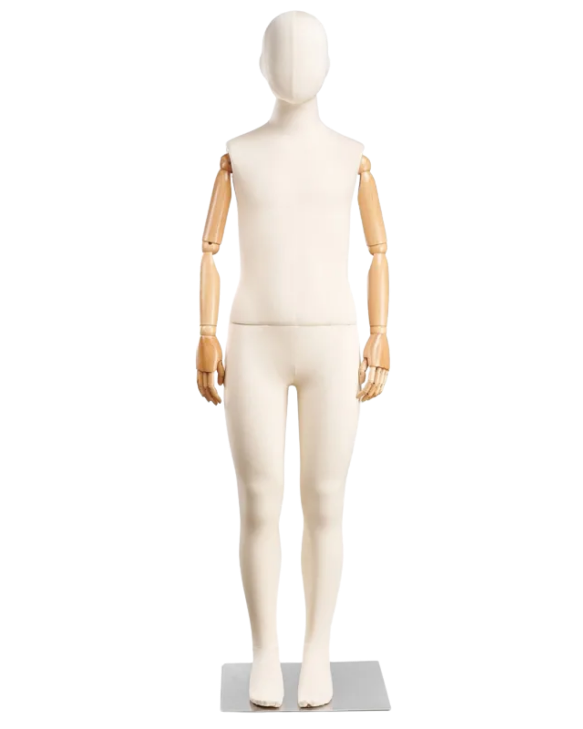 Mannequin wearing a beige sleeveless top and pants on a white background
