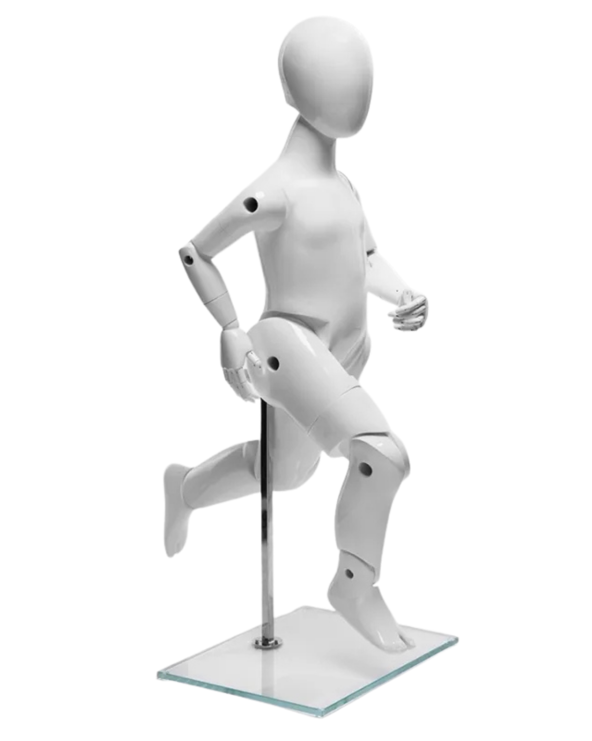 Posable toddler mannequin in dynamic running position
