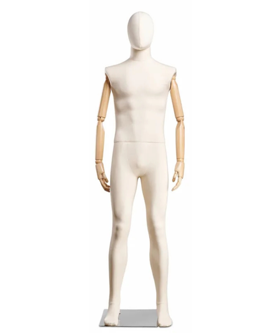 male fabric wrapped mannequin canvas articulated arms front view