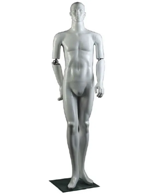 glossy white male mannequin with movable elbows front view