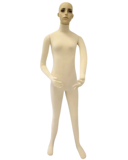 flexible female mannequin with realistic head front view