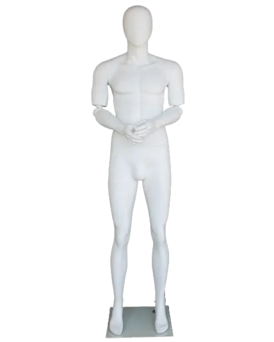 Abstract matte white fiberglass mannequin with adjustable articulated arms