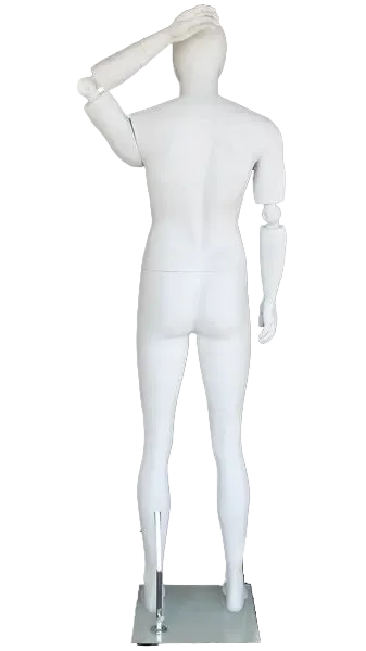 Back view of matte white fiberglass retail display mannequin