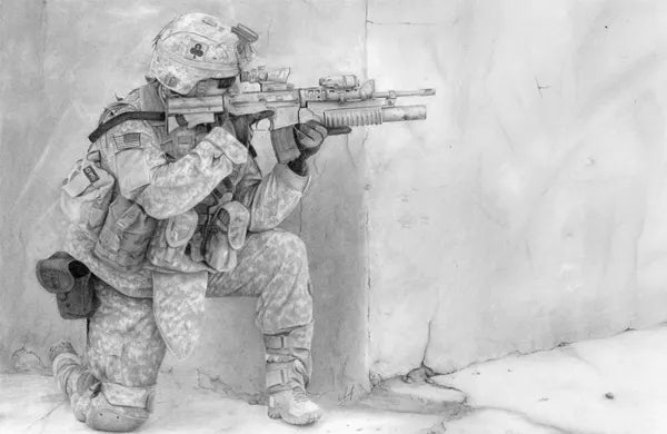 Flexible male mannequin displaying tactical gear and military uniform setup