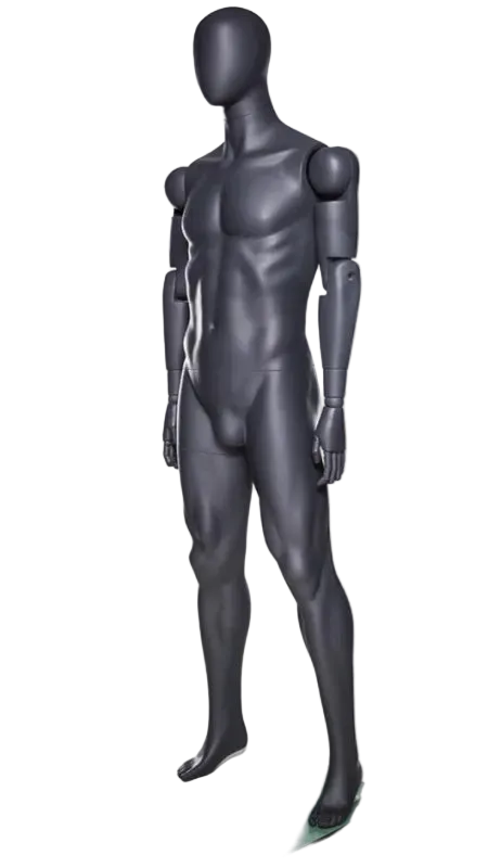 angled athletic grey male mannequin muscular build