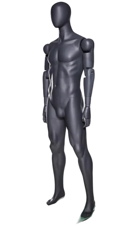 angled athletic grey male mannequin muscular build