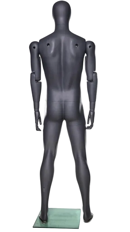 back view athletic grey male mannequin flexible arms