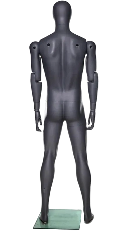 back view athletic grey male mannequin flexible arms